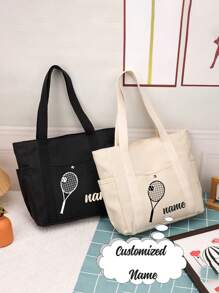 Customized Personalized Gift Bag With Tennis Racket Pattern Text, Suitable For Carrying Memories In Handbags, Waterproof Shopping Bags, Storage Bags, And Super Linen Handbags. Suitable For Weddings, Birthdays, Beaches, And Holidays, It Is The Best Gift For Women, Mothers, Teachers, Friends, Bridesmaids, And Students. On Mother's Day, Send Your Mother; On Nurse's Day, Send Your Nurse; On Brazilian Valentine's Day, Send Your Wife And Girlfriend.