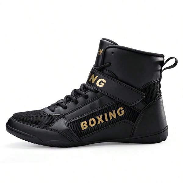 Zapatos de lucha de caña alta para hombres, zapatillas deportivas negras antideslizantes para competición, botas de boxeo profesionales con buen ajuste