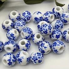 30 颗装复古牡丹花卉印花陶瓷珠，手工制作的珠宝制作用品，适用于 DIY 项链、手链和工艺项目 - 优雅的花朵设计陶瓷散珠（材质：陶瓷） - 彩色 - 查看 10
