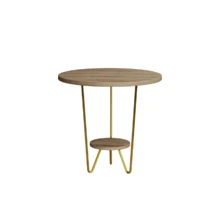 Italy Sofa Side Table Golden Iron Base Round Wooden Top Home Living Room Decoration - Natural Oak - Xem 2