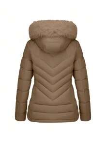 Women's Casual Hooded Padded Jacket With Pockets, Lightweight Padded Coat Warm For Daily Wear