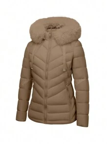 Women's Casual Hooded Padded Jacket With Pockets, Lightweight Padded Coat Warm For Daily Wear