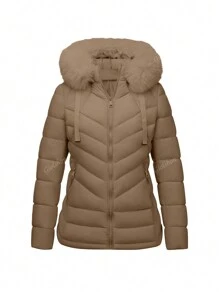 Women's Casual Hooded Padded Jacket With Pockets, Lightweight Padded Coat Warm For Daily Wear