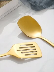 Bộ dụng cụ nấu ăn bằng thép không gỉ 6 món, bao gồm thìa, rây lọc, thìa dẹt, muôi, thìa có rãnh, thích hợp cho nhà bếp gia đình, khách sạn, nhà hàng - Vàng - Xem 3