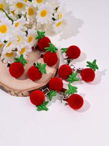 10 件可爱毛球水果图案发夹，迷你鳄鱼发夹，适合女士 - 紅色 - 查看 6