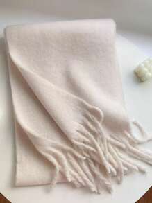 1 chiếc khăn choàng/khăn choàng tua rua dày màu trơn, quấn cổ ấm áp - Nhiều màu - Xem 13