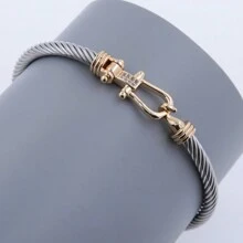 Brazalete ajustable de acero inoxidable con diseño bicolor en oro y plata, unisex, adecuado para uso diario, estilo punk/gótico, mejor regalo para festividades, joyería