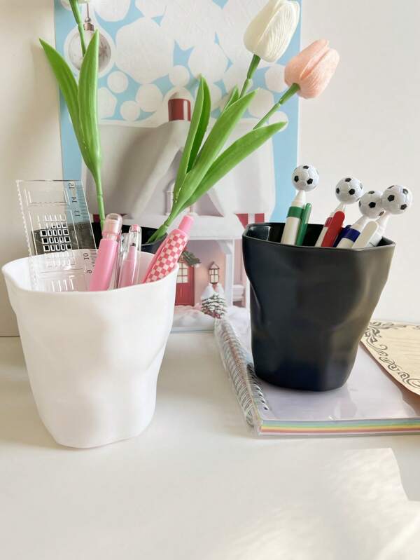1pc Solid Color Creative Art Personality Pen Holder, Used For Desktop Office Supplies Storage And Stationery Storage, Daily Necessities Storage Box, Office Desktop Decor And Ornaments