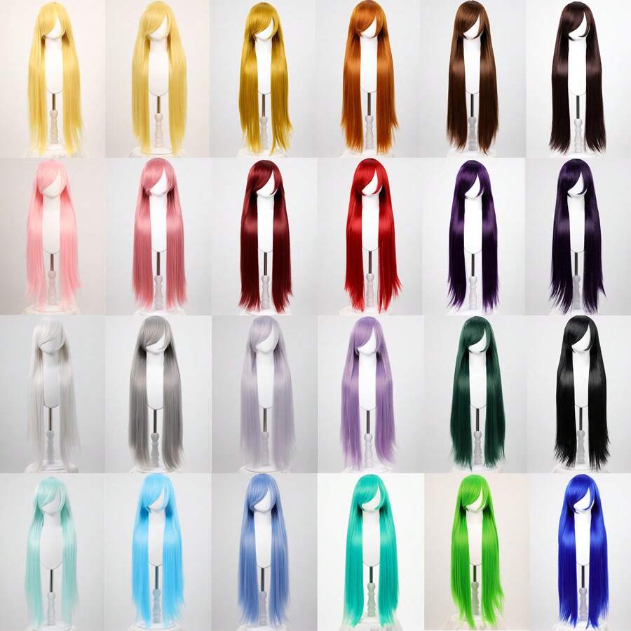 通用角色扮演假发 100 厘米长直发角色扮演假发胚胎玫瑰网加厚发量哑光丝绸 - 彩色 - 查看 1