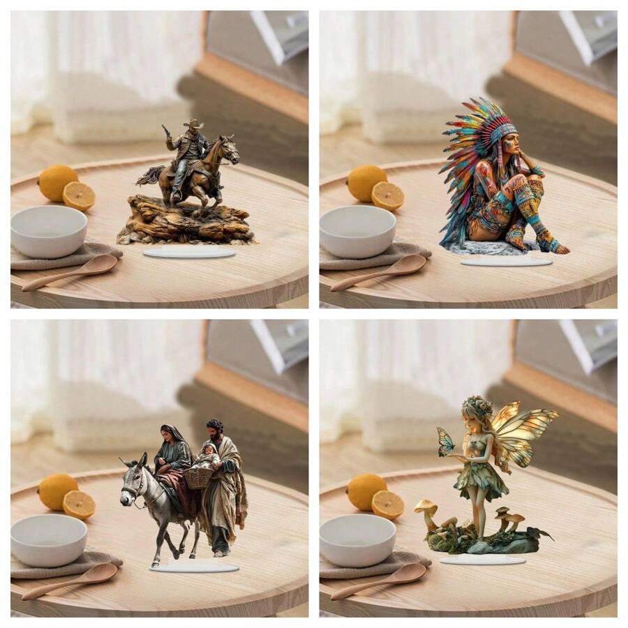 1 件波西米亚风格骑马家庭精灵亚克力装饰品，适合家庭、办公室和咖啡厅 - 独特的美国原住题礼物