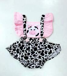 Romper Jardineira Vaquinha Vaca Feminino Fazendinha Fantasia Body Salompete Blogueirinha - Mesversario Bebês Carnaval Festas