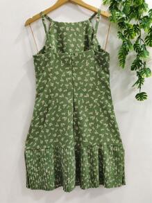 Women's Floral Dress - 綠色 - 查看 2