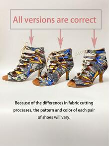 Latin Dance Shoes Colorful Mixed Color Denim Medium Heel 7.5cm Indoor Suede Sole Salsa Ballroom Dancing Party Shoes For Women - Multicolor - View 4