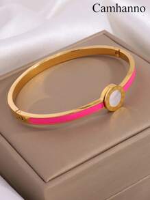 Camhanno 1/4 Chiếc Vòng Tay Nhỏ Giọt Dầu Bằng Thép Không Gỉ Nhiều Màu Thời Trang Retro Đơn Giản, Sang Trọng Nhẹ Nhàng, Thiết Kế, Phù Hợp Với Mọi Phong Cách Của Bạn - Nhiều màu - Xem 6