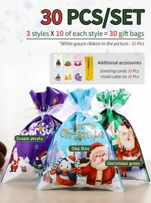 圣诞节抽绳礼品袋 30 件 3 种款式圣诞礼品袋圣诞节零食袋圣诞派对礼品袋糖果袋带丝带圣诞礼品袋抽绳，圣诞节 - 聖誕節 - 查看 5