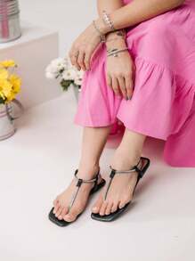 ZATURE STORES Women's Flat Sandals Colorful Rhinestones Comfortable Luxury Shiny Flat Sandals With Buckle - 黑色 - 查看 3
