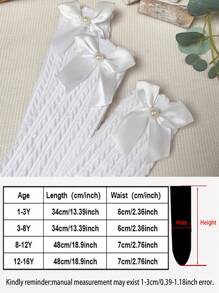 3 双女童仿珍珠蝴蝶结无跟过膝袜，百搭适合所有年龄段 - 白色 - 查看 3