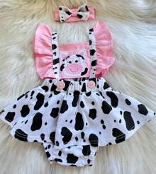 Romper Jardineira Vaquinha Vaca Feminino Fazendinha Fantasia Body Salompete Blogueirinha - Mesversario Bebês Carnaval Festas