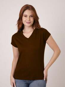 Kit Of 3 Women's Slim Babylook Cotton V-Neck Blouses - Black, Pink And White - Màu be - Xem 4