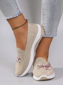 STEPREACH Nuevos zapatos deportivos casuales para mujer, bordados, cómodos, ligeros, antideslizantes, transpirables, de suela plana, zapatillas para mujer - Caqui - Ver 5