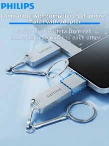 PHILIPS 飞利浦 128GB Type-C USB 3.2 闪存盘，读取速度 150MB/S，适用于 USB 3.0/2.0 的拇指驱动器跳转驱动器，适用于 Android 智能手机、笔记本电脑、PC 的记忆棒 - USB Flash Drive + USB C + Lanyard - 查看 7