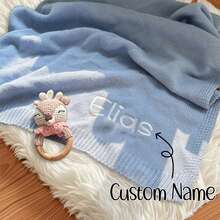 Chăn đan cá nhân hóa cho bé, chăn đan tùy chỉnh, quà tặng thêu cho tiệc chào đón em bé, quà tặng trẻ sơ sinh có thêu tên, chăn trẻ em - Nhiều màu - Xem 1
