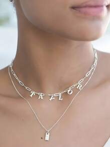 1 件金色银色玫瑰金定制字母名称项链，个性化平装链，支持 1-9 个字母，三种颜色可选优雅一体式日常佩戴珠宝，送给女性的最佳礼物，派对生日珠宝礼物，送给恋人