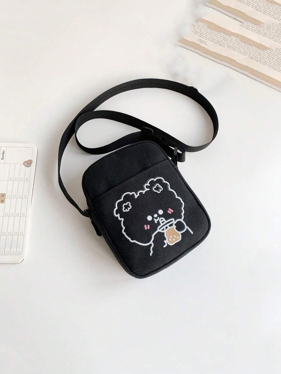 可爱卡通简约时尚狗狗印花轻便日常儿童斜挎包帆布小方包手机包零钱包适合男孩女孩使用度假旅行圣诞节节日感恩节户外便携时尚休闲学生男士礼物笔记本电脑爸爸礼物男友礼物趣味礼物冬季大容量多功能笔记本电脑徒步旅行男士胸包男士侧包挎包皮包流浪包腰包托特包 - 黑色 - 查看 1