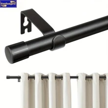 1pc Black Window Curtain Rod Set With Brackets, Adjustable Length, 1.6cm Diameter Metal Rod, Easy Installation Supports, Modern & Minimalist Style, Matte Black Design, Suitable For Sheer Bathroom Curtains Home Bathroom Decor Fall Decor Bathroom Accessories Back To School - Multicolor - View 2