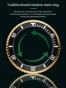 VA VA VOOM Reloj multifuncional para hombre, negro y dorado gradual, calendario de lujo, cronómetro, luminiscencia nocturna, acero inoxidable, reloj de cuarzo para viaje y exterior