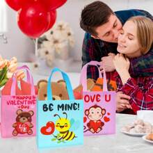 6pcs Reusable Valentine's Day Gift Bags, Non-Woven Heart-Shaped Handbag For Party, Class, Birthday, School Gift Packaging Valentine's Day