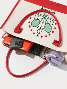 Customized Personalized Text For Tennis Racket Element Images, Including Burlap Bags, Canvas Bags, Thick Sail Bags, Shopping Bags, Large Capacity Commuting Linen Bags, Fashionable Multifunctional Student Book Storage, Personalized And Versatile Fashion Handbags For Work And Travel - Multicolor - View 14