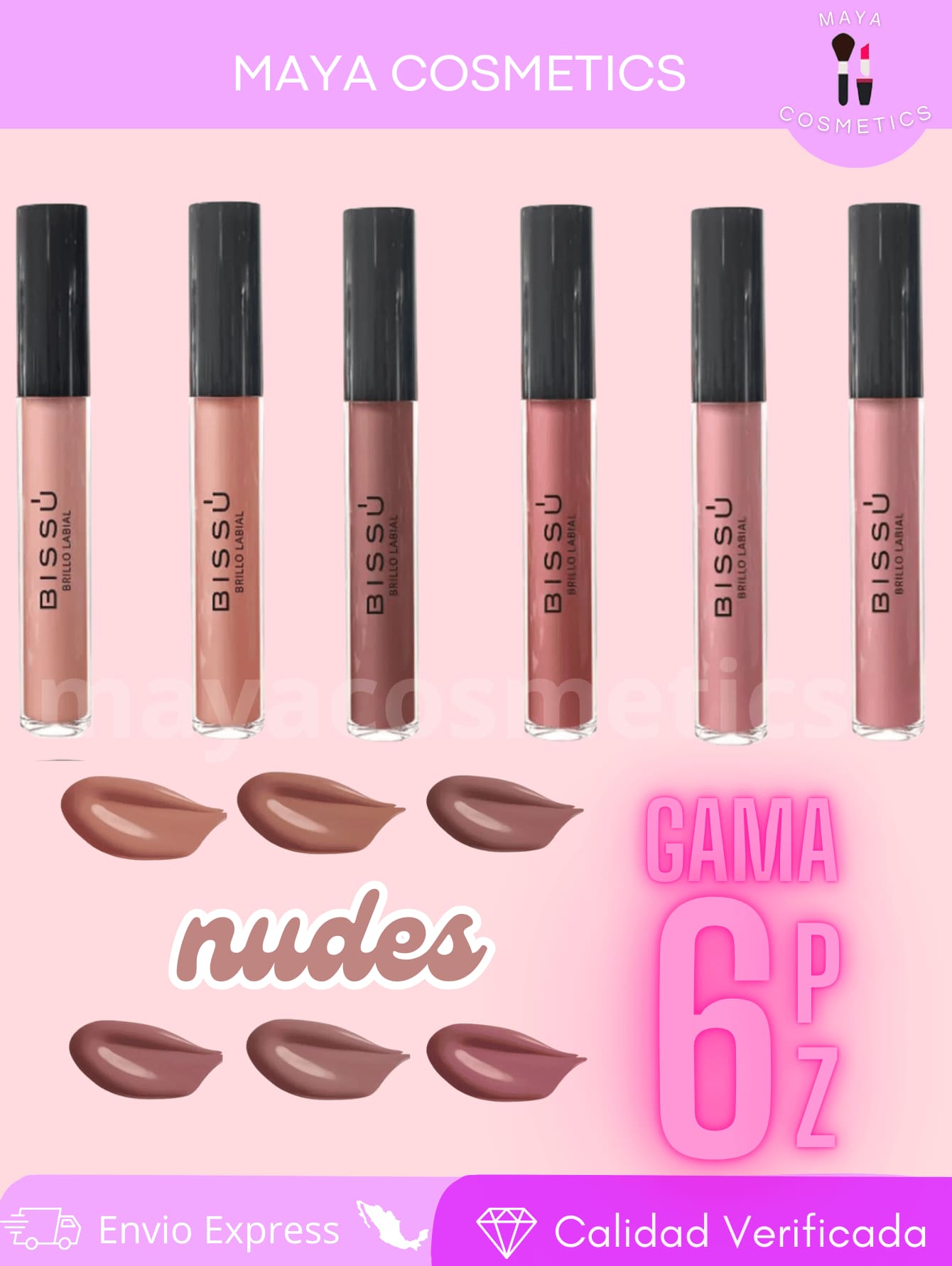 (12 pz) Brillo Labial GAMA COMPLETA 12 TONOS - BISSU tonos nude , brillo para labios bissu rojos