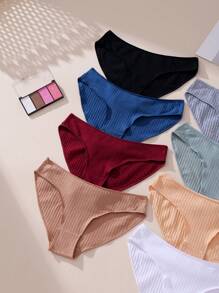 Ning xue yan ying 8 件/套女士多色休闲简约运动风格纯色低腰三角裤，高弹力大码三角裤 - 彩色 - 查看 4