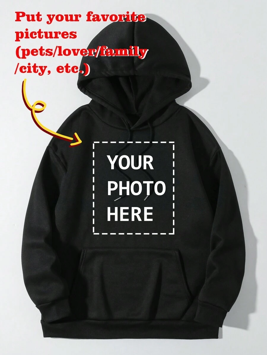 Customizable Hoodies - Add Your Own Favorite Image (Slogan/Motto/Favorite Quote) To Design Your Own Printed Hoodie - Black - View 1
