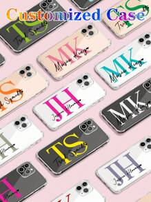 Funda de teléfono personalizada con 2 iniciales firmadas, compatible con Apple iPhone11 13 15 Pro Max, A23 A14 S23 24 Ultra, funda de teléfono personalizada, estilo casual callejero, elegante, colorida, vintage, linda, sencilla, divertida, personalizada, única, ideal como regalo para él, ideal como regalo para ella, novio, novia, familia, amigos, abuelos, pareja, para aniversarios, para cumpleaños - transparente - Ver 3