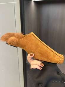 2024秋冬新款方头绒面休闲穆勒鞋平底包头橘红色内里毛绒个性亮面拖鞋 - 桔紅色 - 查看 3