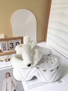 纯色保暖家居拖鞋，蓬松隔热衬里，厚防滑鞋底，冬季毛绒舒适鞋，高跟款