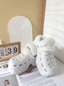 纯色保暖家居拖鞋，蓬松隔热衬里，厚防滑鞋底，冬季毛绒舒适鞋，高跟款