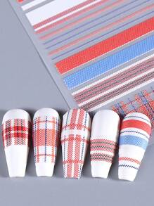 5D 格子指甲贴纸 2 件装 红白蓝毛衣图案 DIY 冬季新年自粘凝胶抛光贴花滑块美甲装饰 - 彩色 - 查看 6