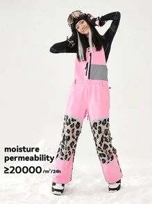 VECTOR MOTION 直筒滑雪背带裤，弹性面料，防水，耐磨，防风，透气，保暖，适合单板/双板滑雪，粉色冬季滑雪服 - 粉色 - 查看 3
