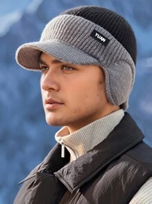 Adventure Ready, Two-Tone Knit Baseball Cap - Warm, Thick And Breathable For Winter Outdoor Activities | Stylish Dad Hat With Ear Protection | Perfect Choice For Couples Beanie Fall Outfit - Multicolor - View 5