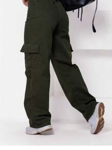 Women's Cargo Jeans Military Green Color Fashion Blogger - xanh quân đội - Xem 2