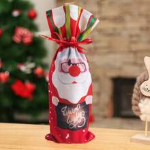 1set(3pcs)- -Creative Christmas Printed Bottle Cover, Red Wine Bottle Drawstring Decorative Cover, Christmas Holiday Party Dining Table Red Wine Bottle Decoration Supplies - View 6