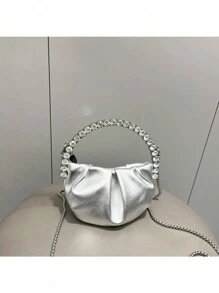 Dancing Engine 奢华设计师迷你简约闪亮水晶装饰派对手拿包/单肩包 - 銀色 - 查看 11