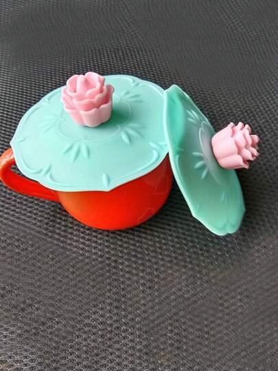 1 件硅胶玫瑰花杯盖，可爱玫瑰装饰杯盖，防尘硅胶马克杯盖，适用于冷热饮品，杯子配件，可重复使用且防尘，高品质饮具配件，适用于厨房和餐厅、派对、礼物、聚会、婚礼、节日