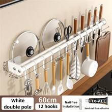 Kitchen Wall Mounted Storage Rack, No Tools Required, Holder For Spoons, Forks, Knives, Pot Lids, Organizer, Accessory Set