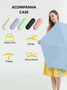 Mini Umbrella Parasol Bag Portable Compact Lightweight Small WITH CASE - trái cam - Xem 3