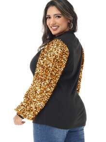 Women's Plus Size Sparkle Sequin Sweatshirt Mock Neck Pullover Long Sleeve Glitter Party Tops - Vàng - Xem 2