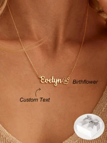 Custom Name Necklace With Birthflower, Personalized Gold Name Jewelry, 18K Gold-Plated Stainless Steel Women's Necklace,Dainty Birthflower Necklace, Women Necklace, Christmas Gift For Women